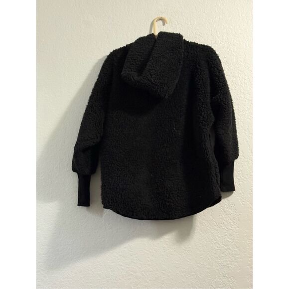 Nordic Beach Black Sherpa Open Front Hooded Fleece Jacket One Size petite - Picture 3 of 3